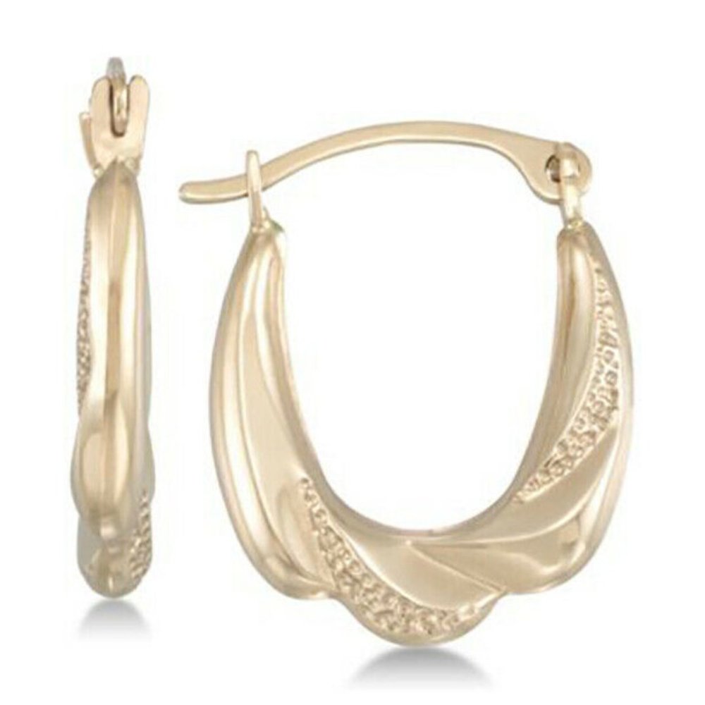 New Gold Diamond Accent Draped Oval Hoop Earrings